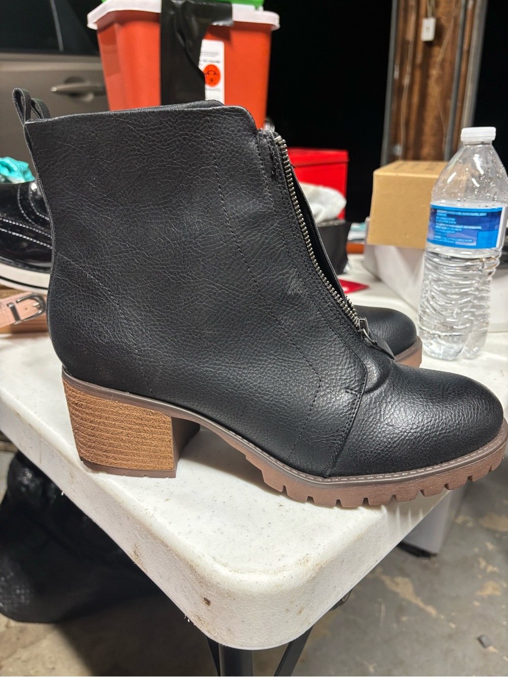Women's Black Zipper Front Ankle Boots - Classic Block Heel